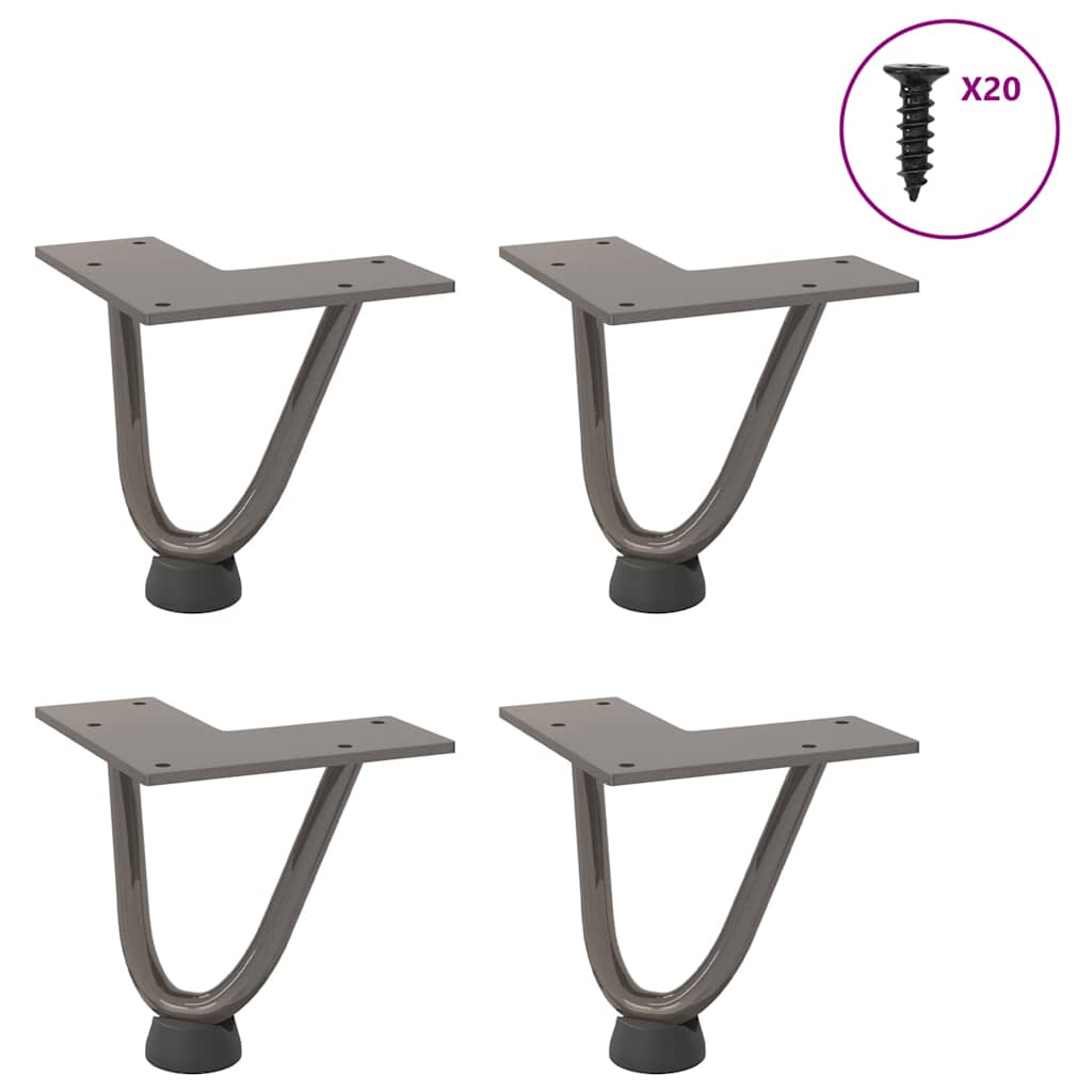 Pieds épingles à cheveux pour table basse, 4 pièces, acier naturel, 10 cm, acier massif