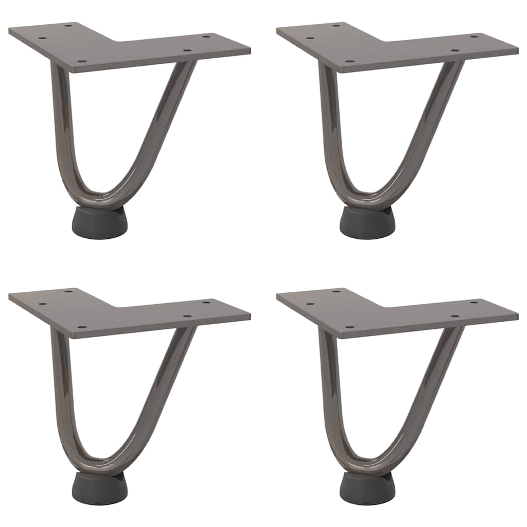Pieds épingles à cheveux pour table basse, 4 pièces, acier naturel, 10 cm, acier massif