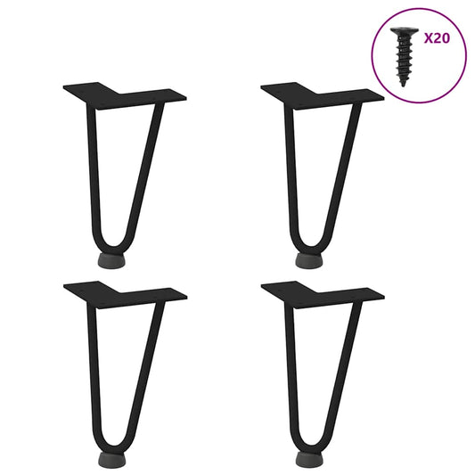 Pieds en épingle à cheveux pour table basse, 4 pièces, noir, 20 cm, acier massif