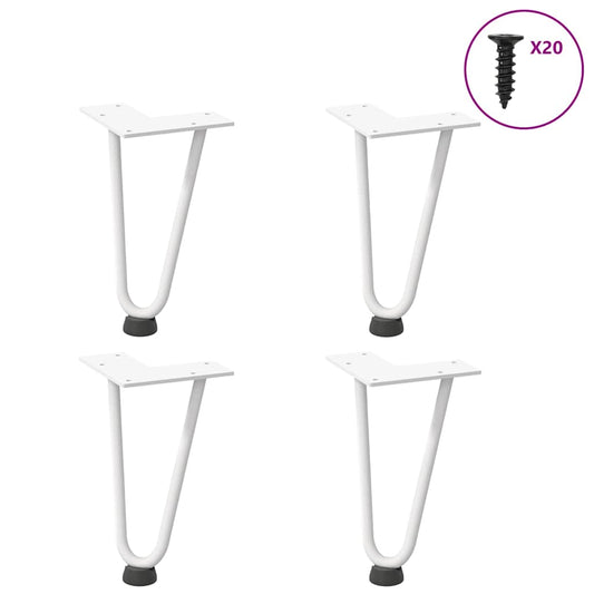 Pieds épingles à cheveux pour table basse, 4 pièces, acier massif, blanc, 20 cm