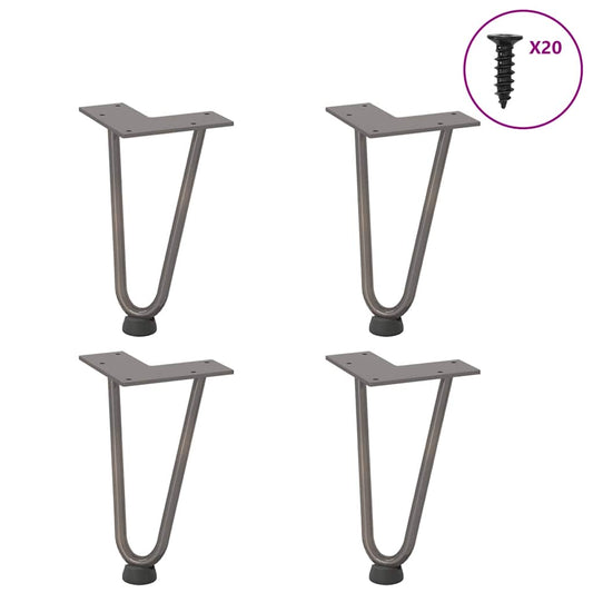 Pieds épingles à cheveux pour table basse, 4 pièces, acier naturel, 20 cm, acier massif