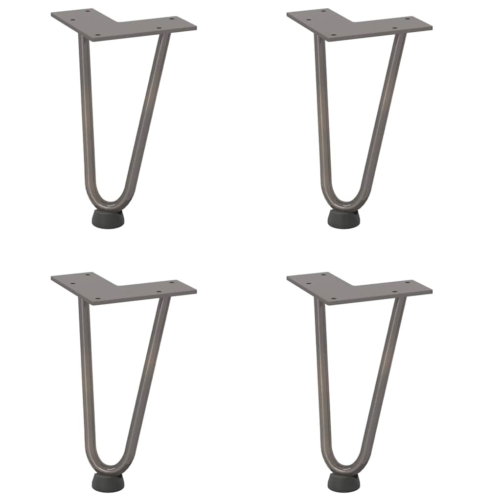 Pieds épingles à cheveux pour table basse, 4 pièces, acier naturel, 20 cm, acier massif