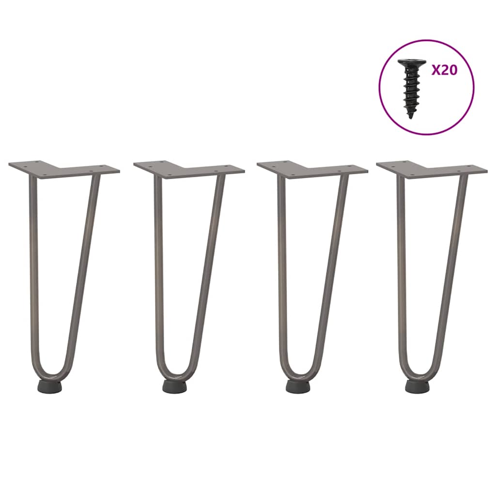 Pieds épingles à cheveux pour table basse, 4 pièces, acier naturel, 30 cm, acier massif