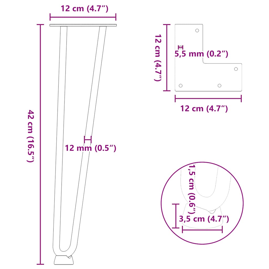 Haarnadelbeine für Couchtisch 4 Stk. Schwarz 42 cm Massivstahl