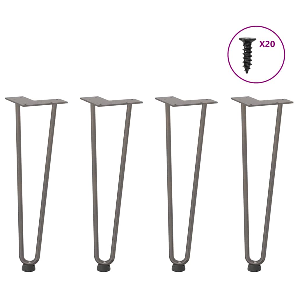 Haarnadelbeine für Couchtisch 4 Stk. Naturstahl 42 cm Massivstahl
