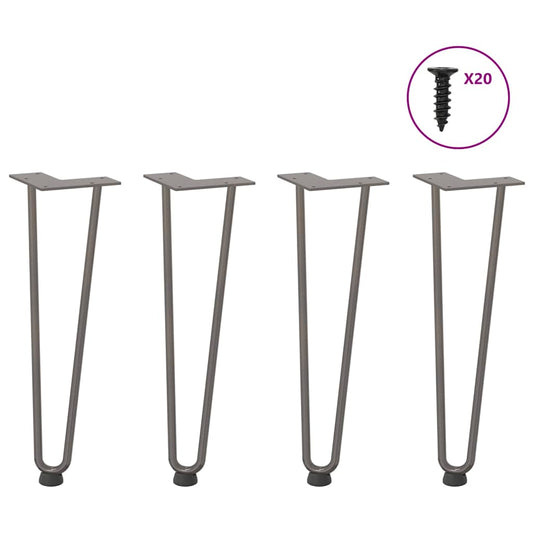 Haarnadelbeine für Couchtisch 4 Stk. Naturstahl 42 cm Massivstahl