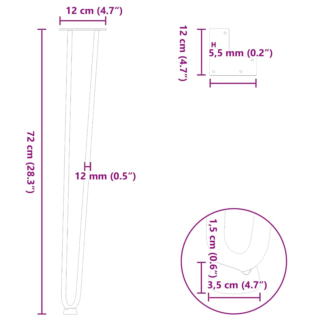 Haarnadelbeine für Konsolentische 4 Stk. Weiß 72 cm Massivstahl