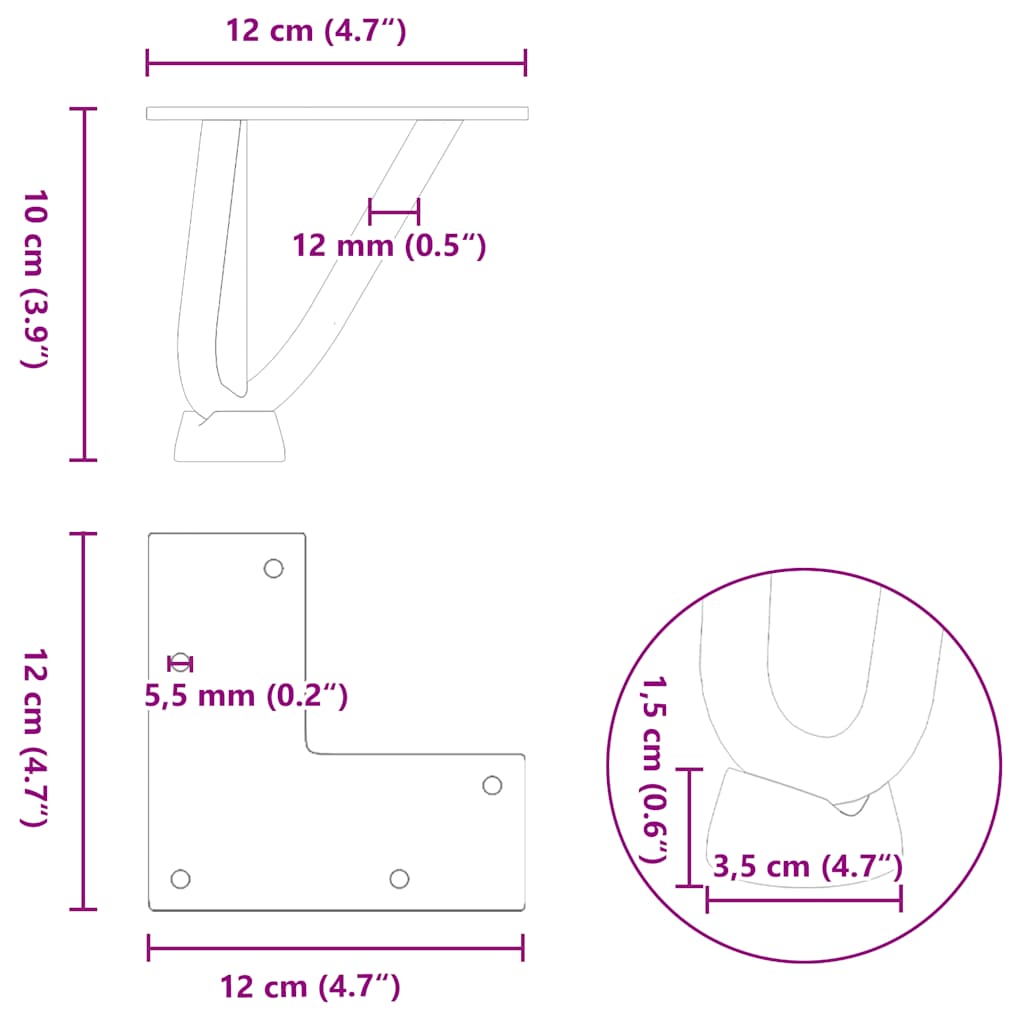 Haarnadelbeine für Couchtisch 4 Stk. Schwarz 10 cm Massivstahl