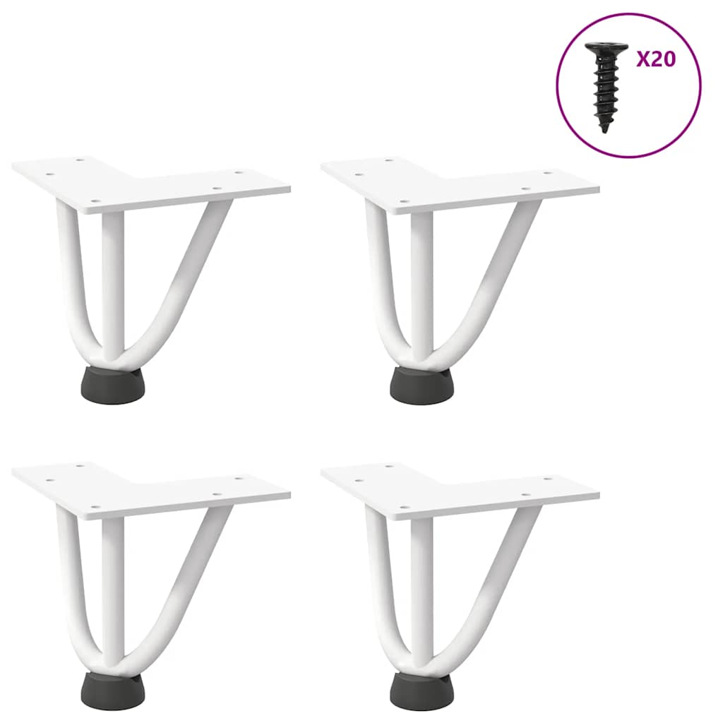 Pieds épingles à cheveux pour table basse, 4 pièces, acier massif, blanc, 10 cm