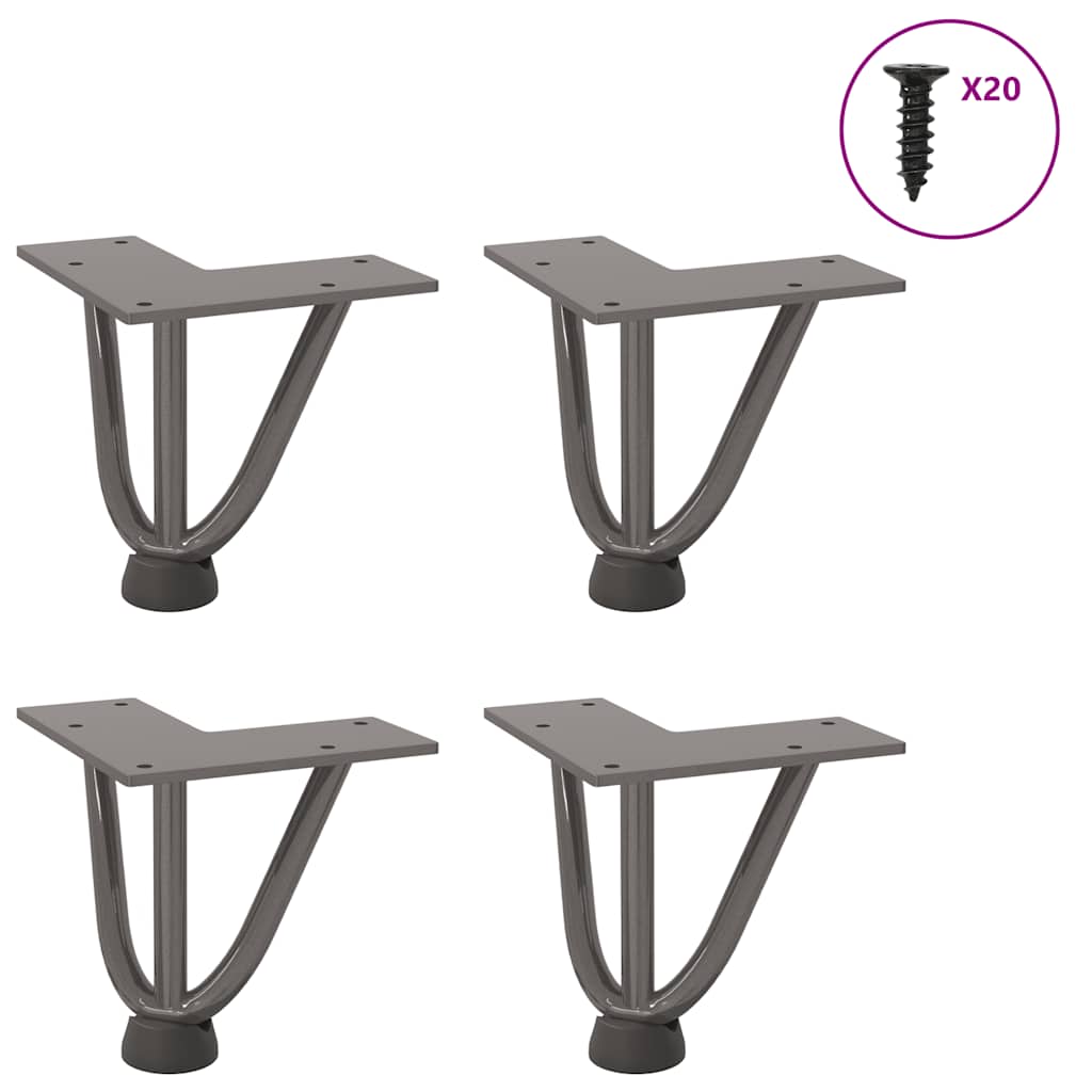 Pieds épingles à cheveux pour table basse, 4 pièces, acier naturel, 10 cm, acier massif