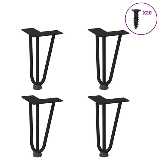 Pieds en épingle à cheveux pour table basse, 4 pièces, noir, 20 cm, acier massif
