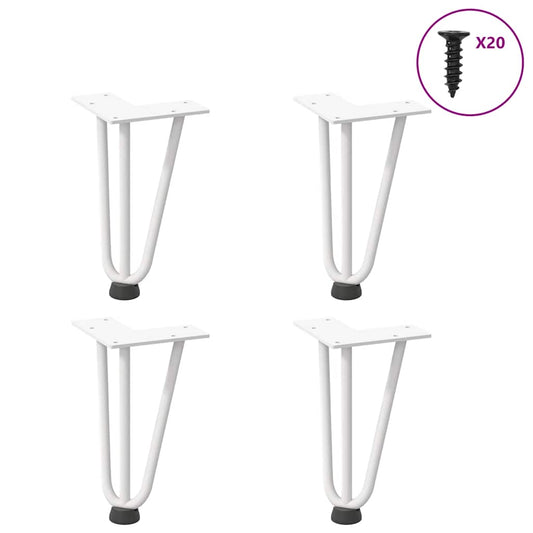 Pieds épingles à cheveux pour table basse, 4 pièces, acier massif, blanc, 20 cm
