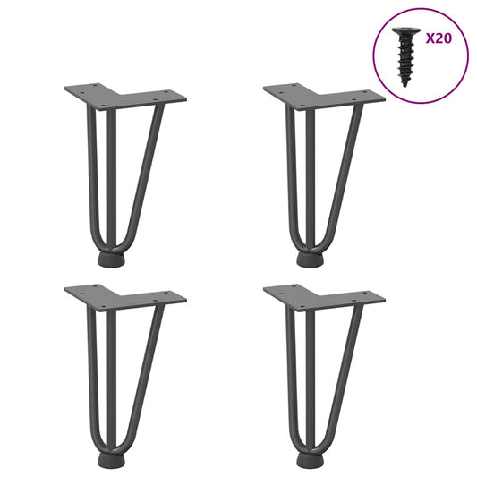 Pieds épingles à cheveux pour table basse, 4 pièces, anthracite, 20 cm, acier massif
