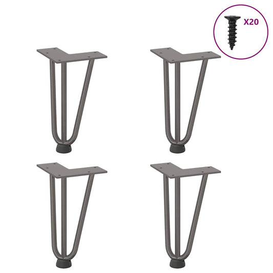 Pieds épingles à cheveux pour table basse, 4 pièces, acier naturel, 20 cm, acier massif