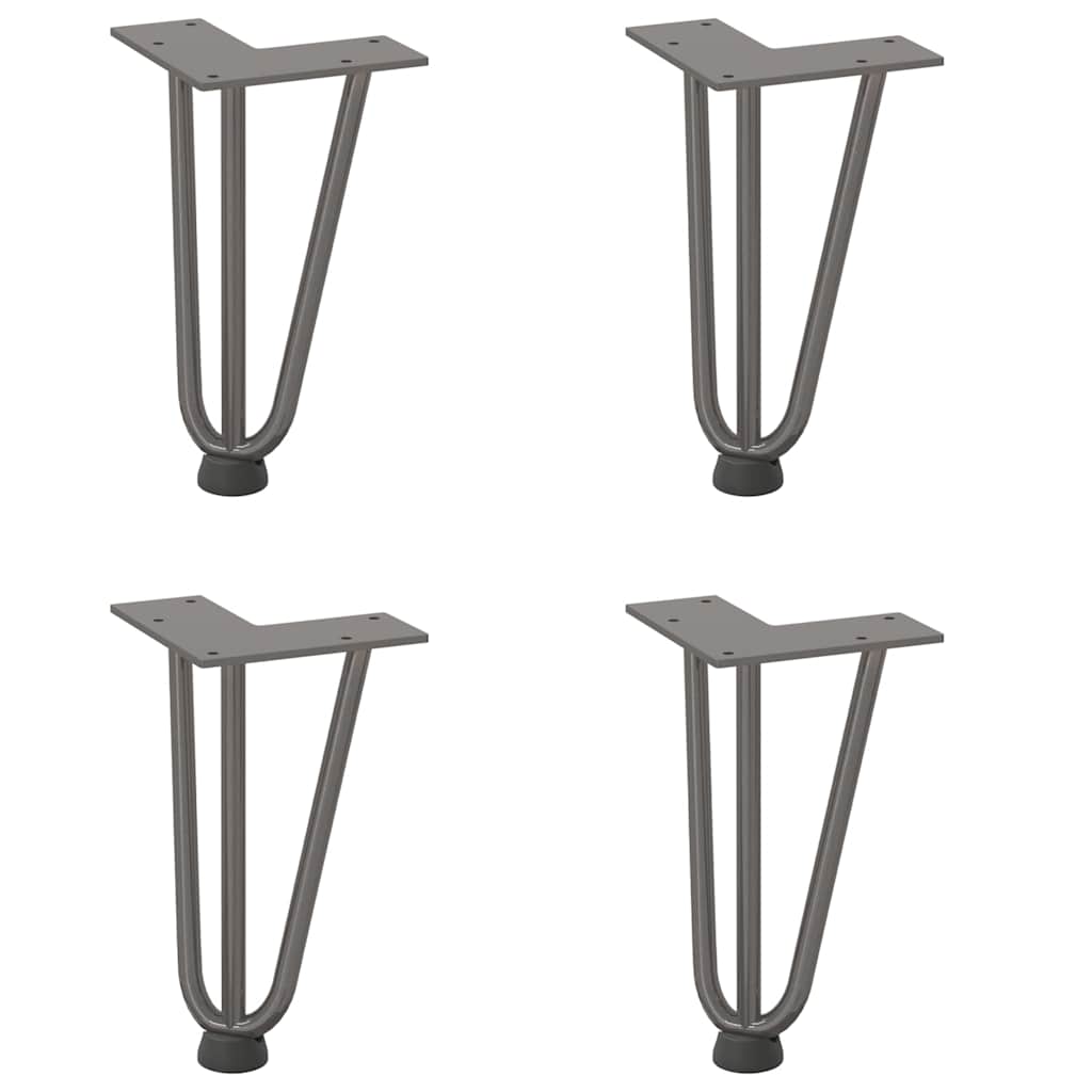 Pieds épingles à cheveux pour table basse, 4 pièces, acier naturel, 20 cm, acier massif