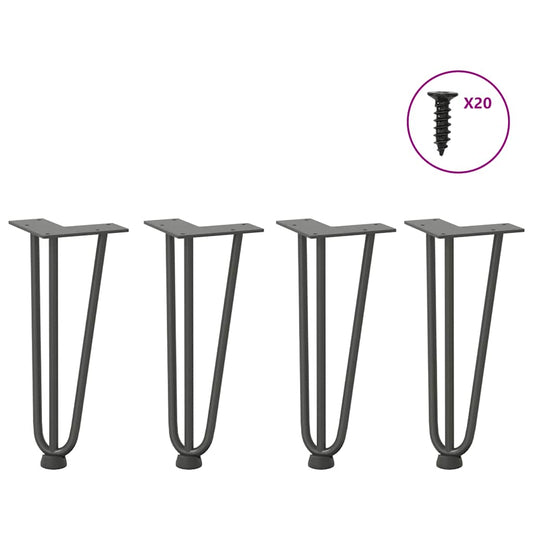 Pieds épingles à cheveux pour table basse, 4 pièces, anthracite, 30 cm, acier massif