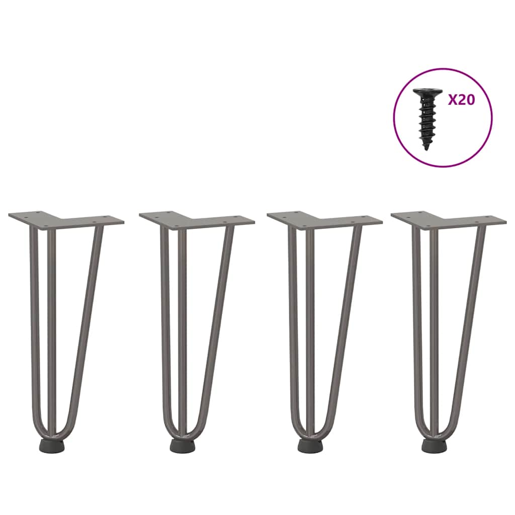 Pieds épingles à cheveux pour table basse, 4 pièces, acier naturel, 30 cm, acier massif