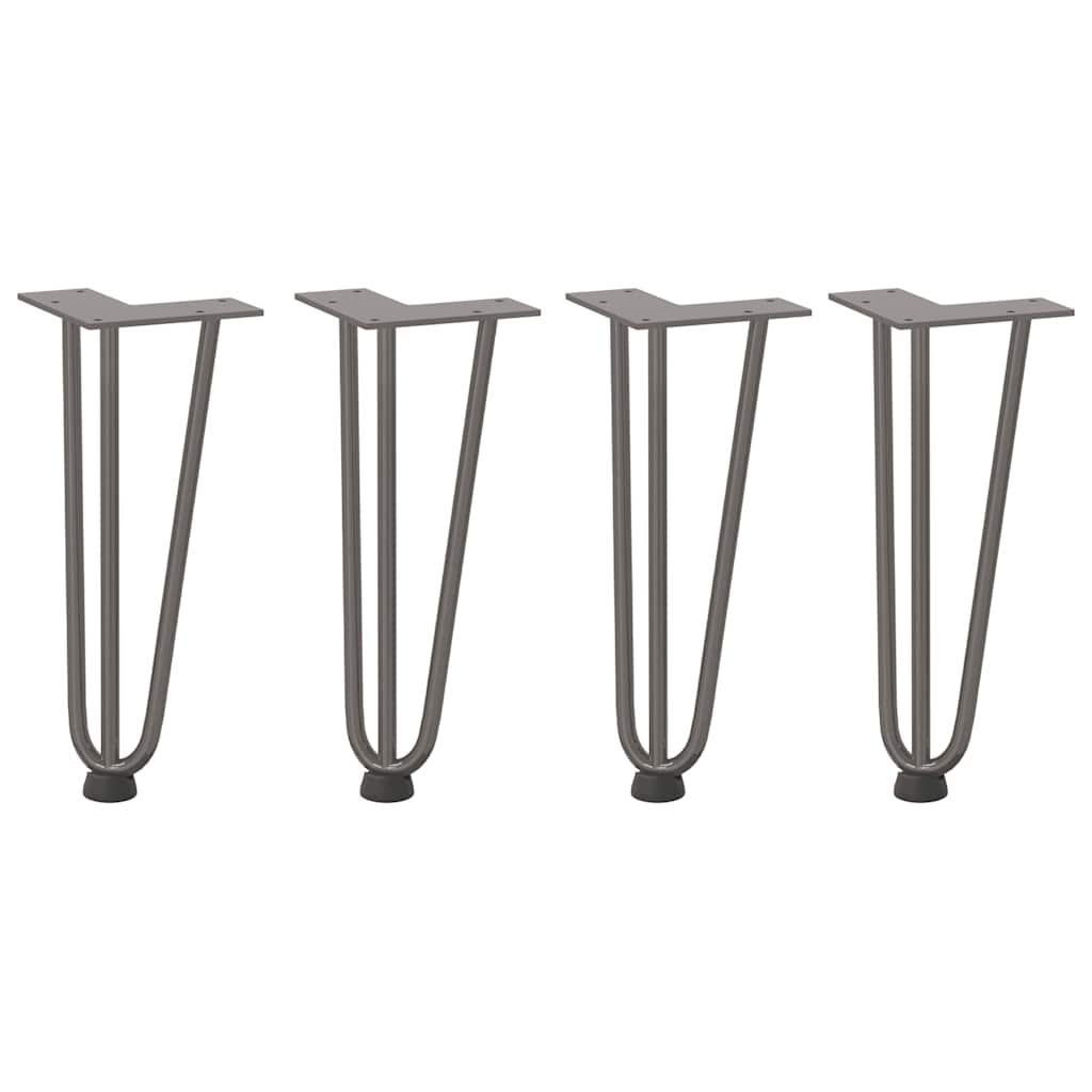 Pieds épingles à cheveux pour table basse, 4 pièces, acier naturel, 30 cm, acier massif