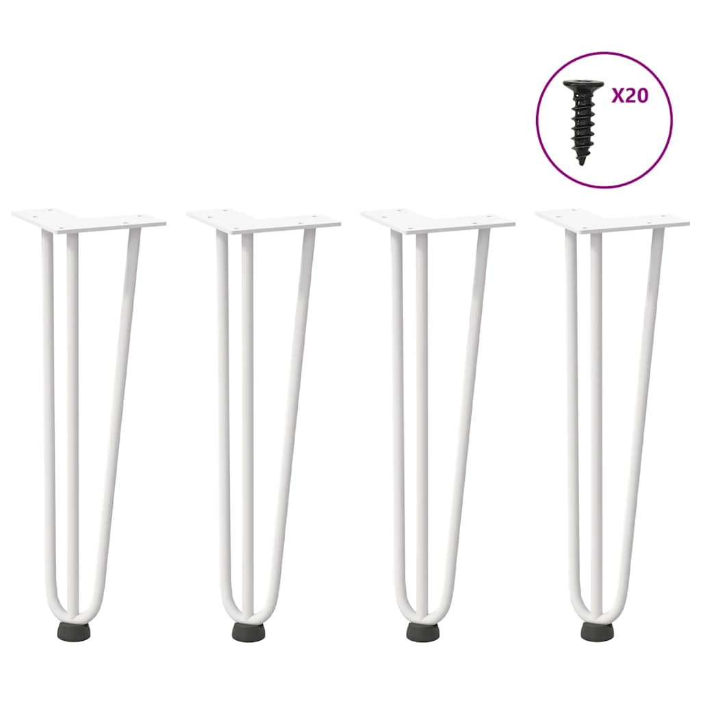 Pieds épingles à cheveux pour table basse, 4 pièces, blanc, 42 cm, acier massif