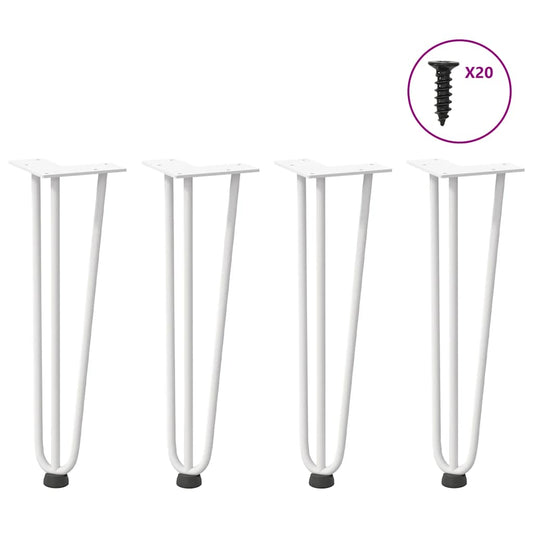 Pieds épingles à cheveux pour table basse, 4 pièces, blanc, 42 cm, acier massif