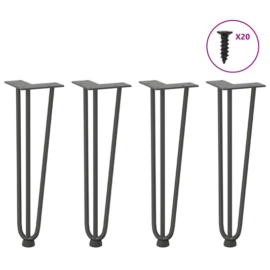 Pieds épingles à cheveux pour table basse, 4 pièces, anthracite, 42 cm, acier massif