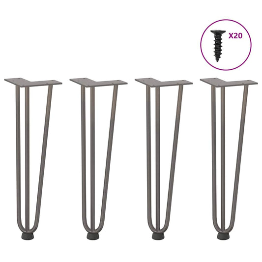 Pieds épingles à cheveux pour table basse, 4 pièces, acier naturel, 42 cm, acier massif