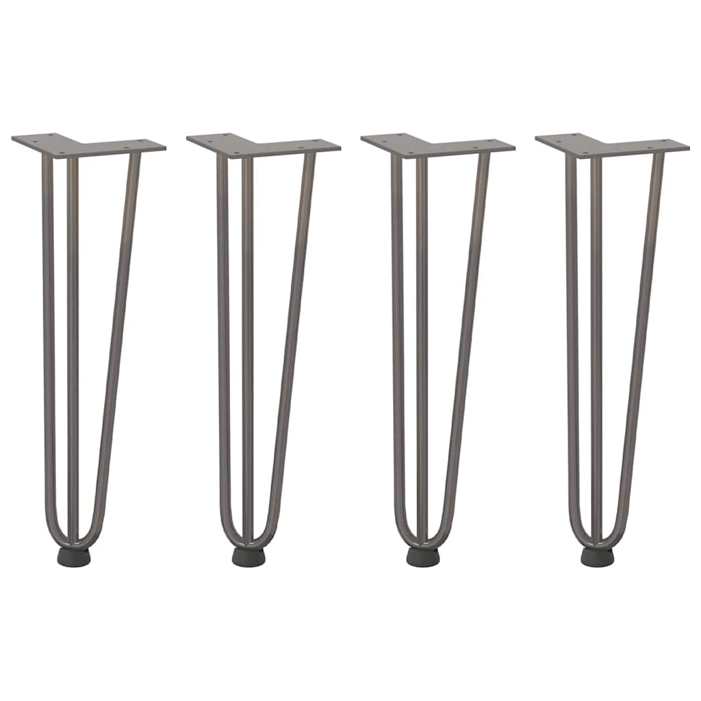 Pieds épingles à cheveux pour table basse, 4 pièces, acier naturel, 42 cm, acier massif
