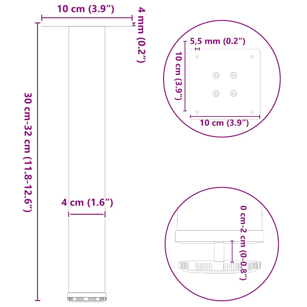 Coffee table legs 4 pcs. natural steel 30-32 cm steel