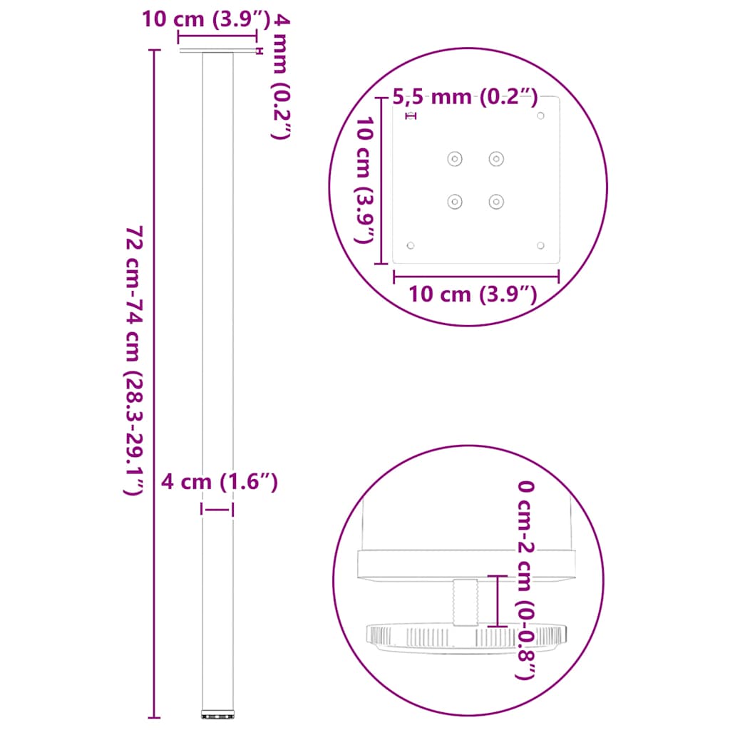 Konsolentischbeine 4 Stk. Anthrazit 72-74 cm Stahl