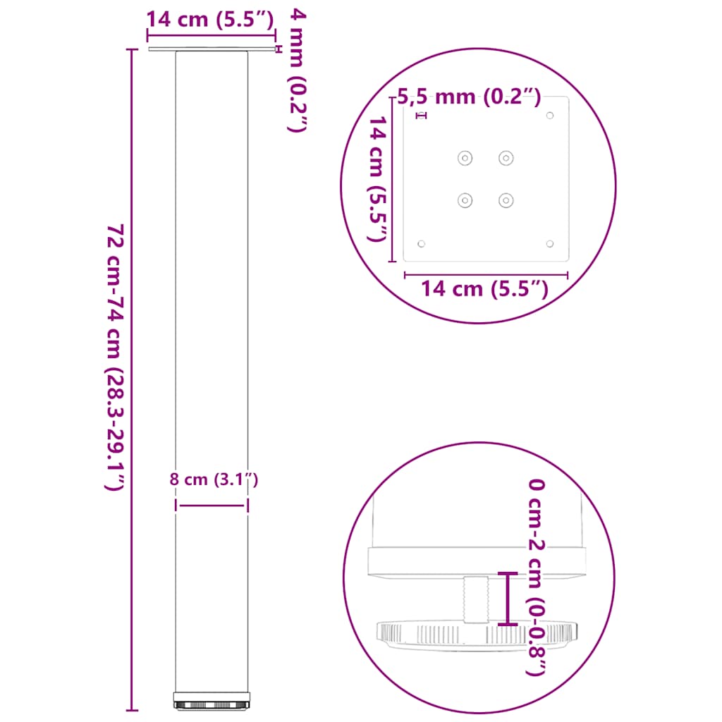 Konsolentischbeine 4 Stk. Weiß 72-74 cm Stahl