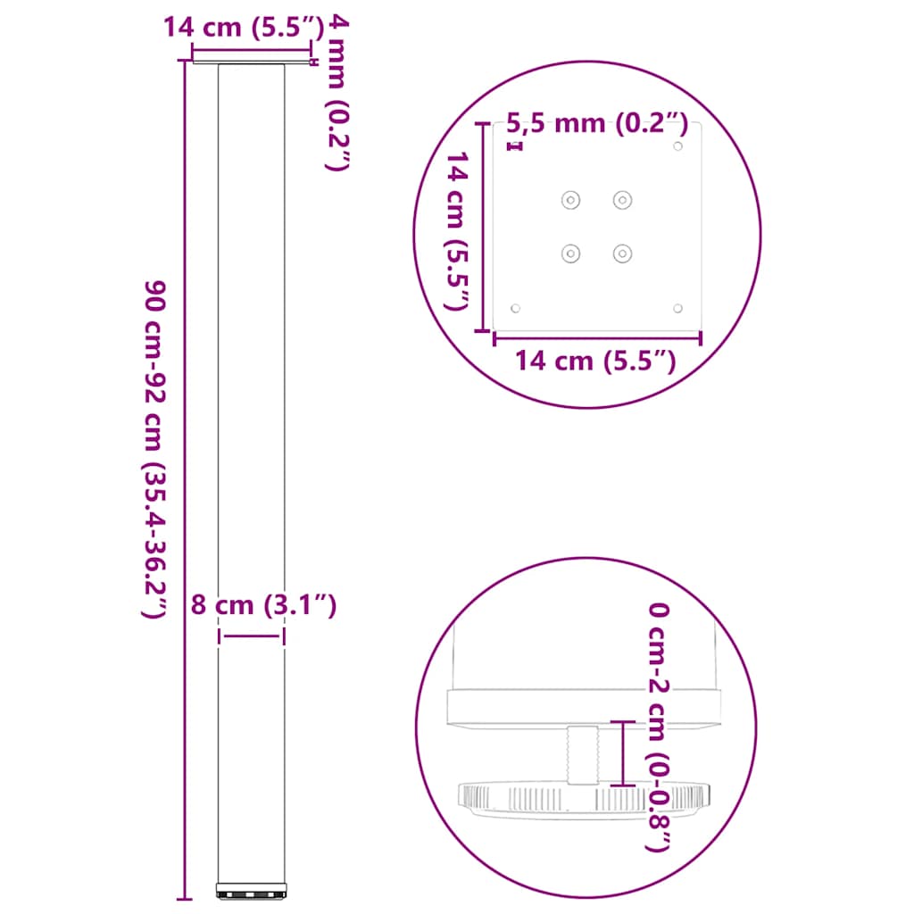Bartischbeine 4 Stk. Anthrazit 90-92 cm Stahl