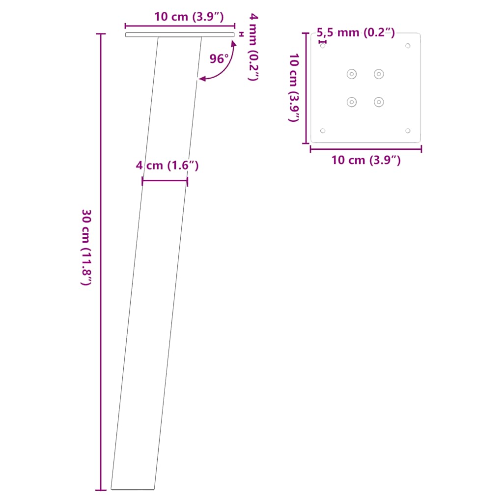 Coffee table legs 4 pcs. natural steel 30 cm steel