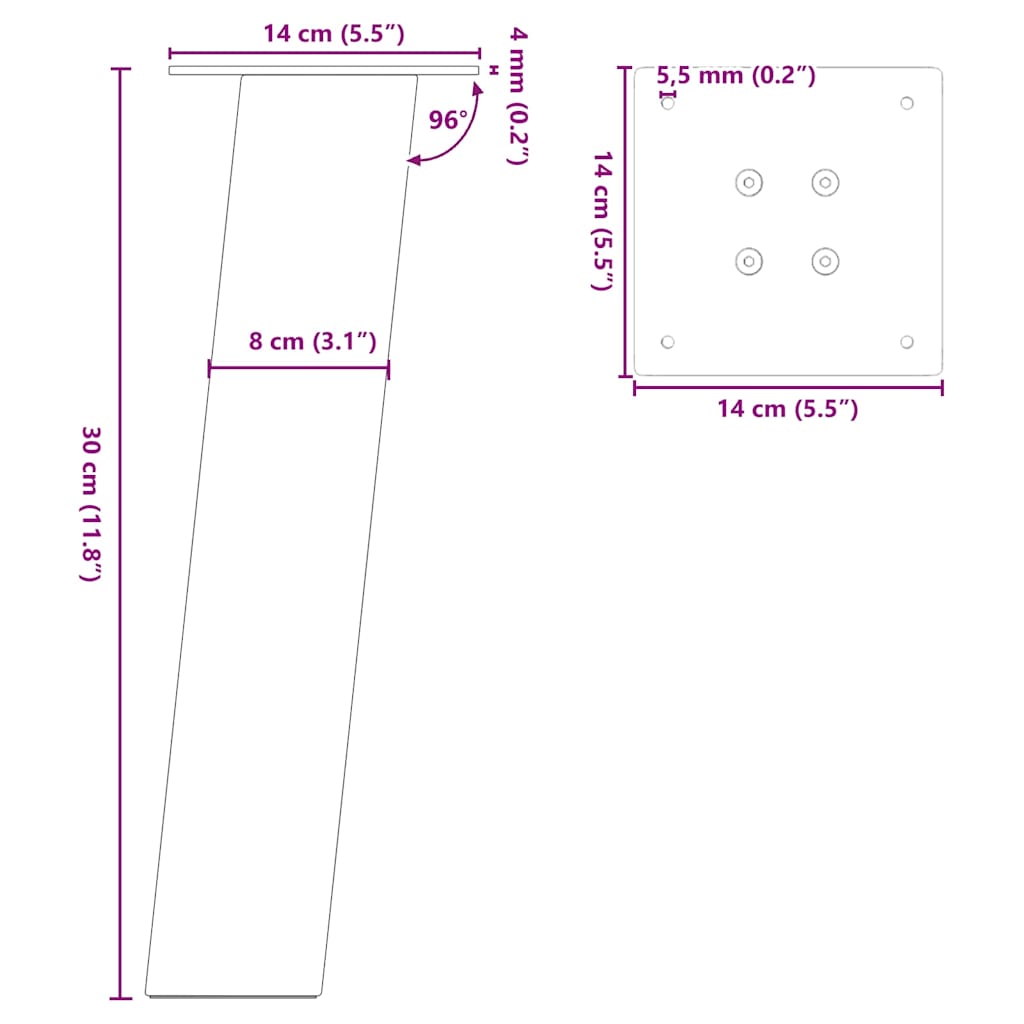 Pieds de table basse, 4 pièces, acier blanc, 30 cm