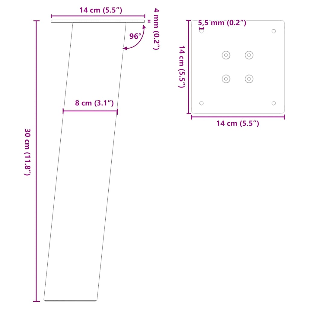 Coffee table legs 4 pcs. natural steel 30 cm steel