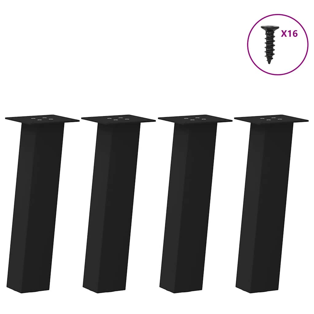 Pieds de table basse en acier noir, 4 pièces, 42 cm