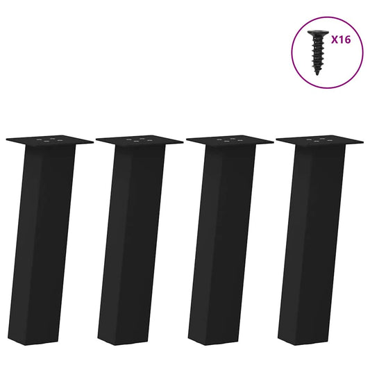 Pieds de table basse en acier noir, 4 pièces, 42 cm