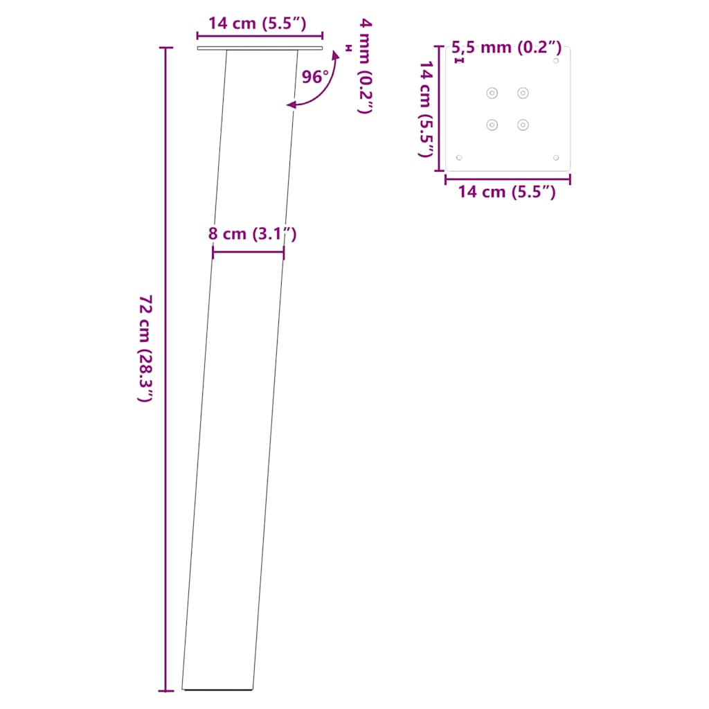 Konsolentischbeine 4 Stk. Anthrazit 72 cm Stahl