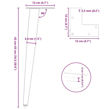 Couchtischbeine Konische Form 4 Stk. Weiß 42-43 cm Stahl