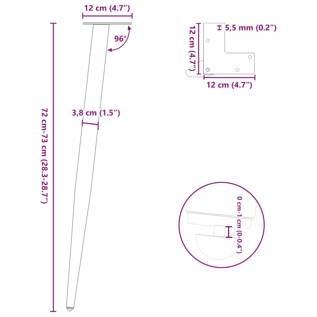 Konsolentischbeine Konische Form 4 Stk. Weiß 72-73 cm Stahl