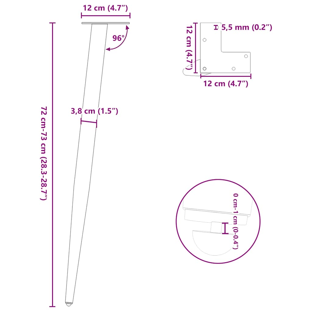 Konsolentischbeine Konische Form 4 Stk. Anthrazit 72-73 cm Stahl