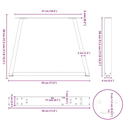 Couchtischbeine V-Form 2 Stück Schwarz 30x(30-31,3) cm Stahl