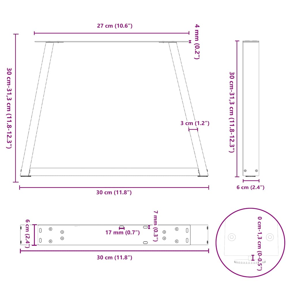 Esstisch Beine V-Form 2 Stück Anthrazit 30x(30-31,3) cm Stahl