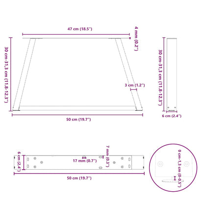 Couchtischbeine V-Form 2 Stück Schwarz 50x(30-31,3) cm Stahl