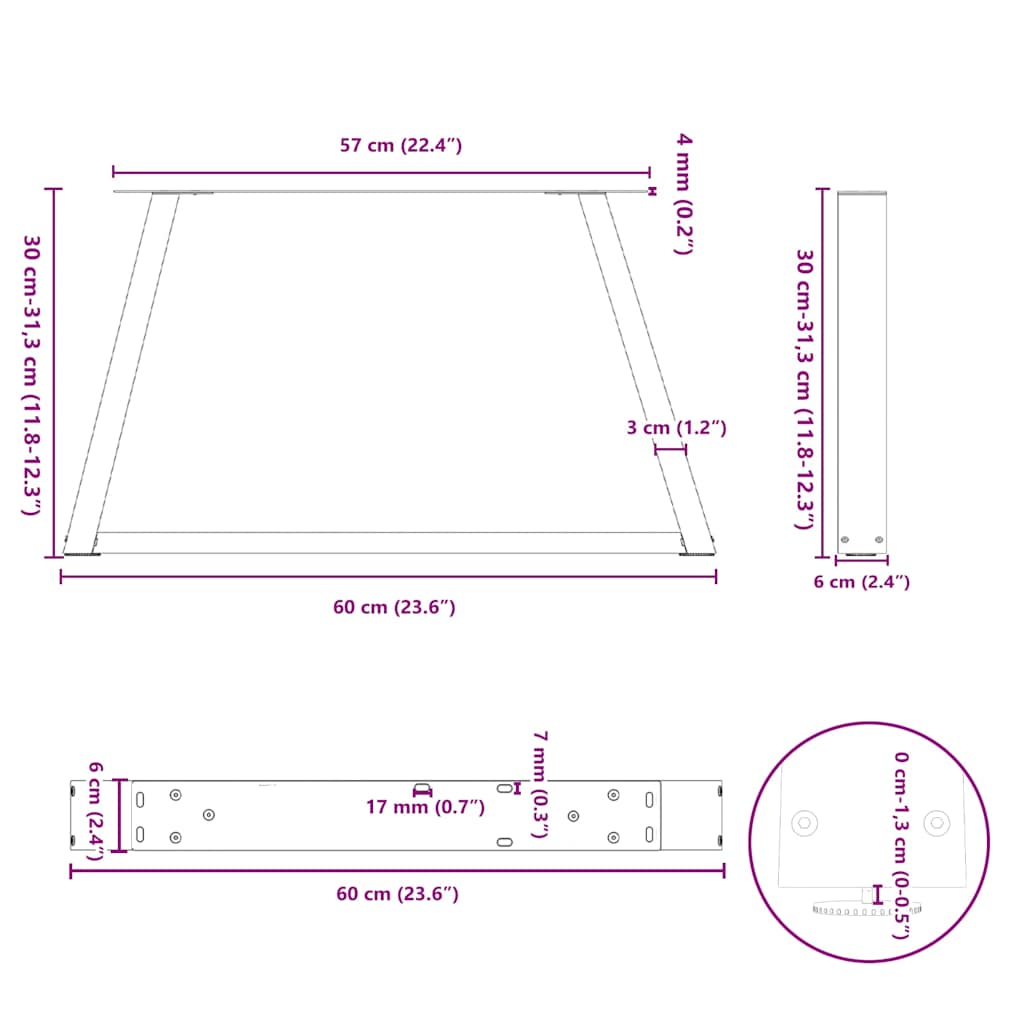 Esstisch Beine V-Form 2 Stück Anthrazit 60x(30-31,3) cm Stahl