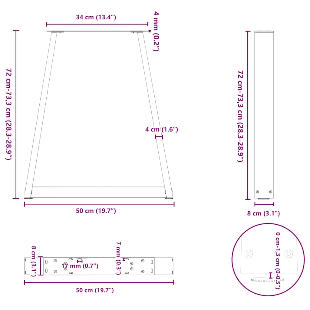 Esstisch Beine V-Form 2 Stück Naturstahl 50x(72-73,3) cm Stahl