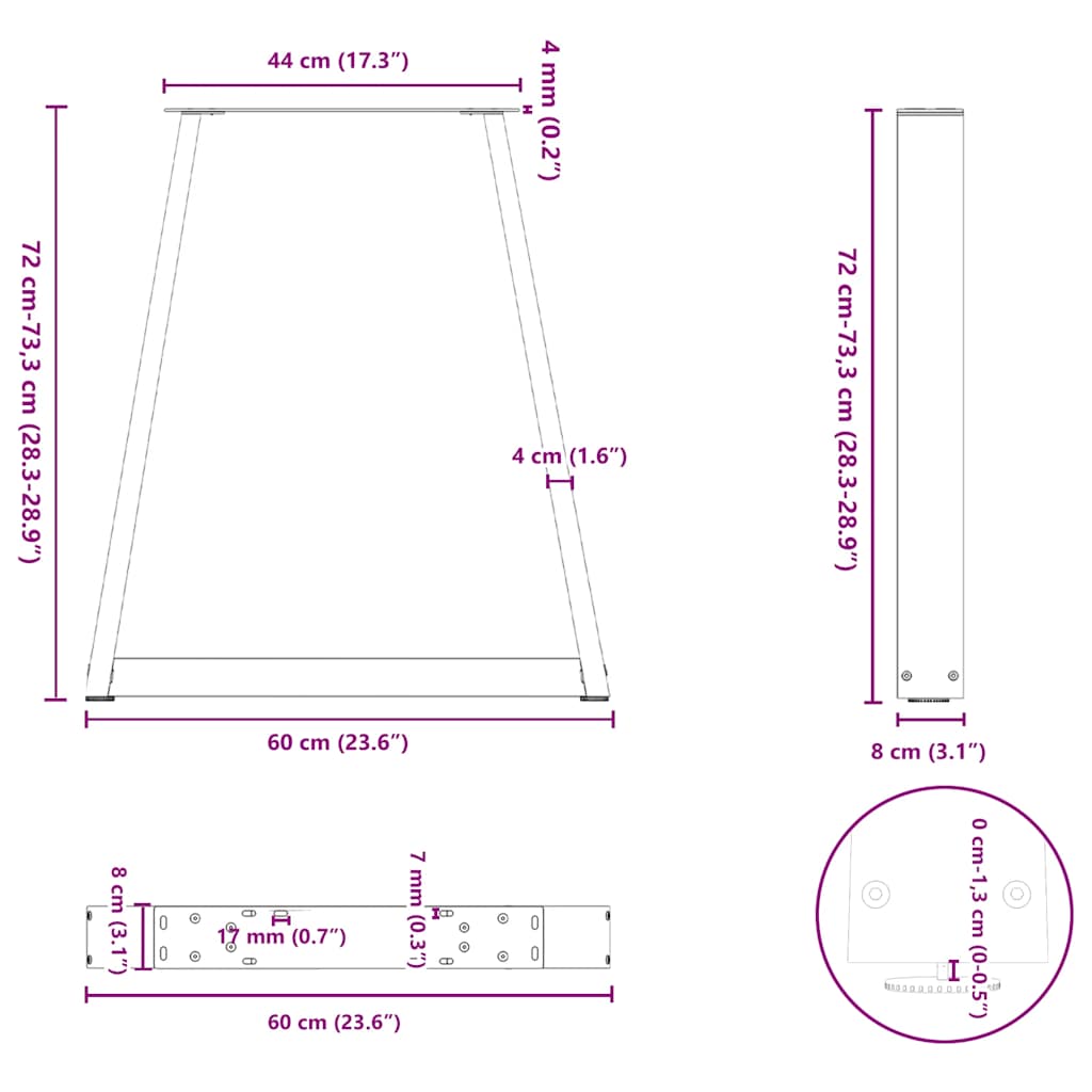 Esstischbeine V-Form 2 Stück Naturstahl 60x(72-73,3) cm Stahl