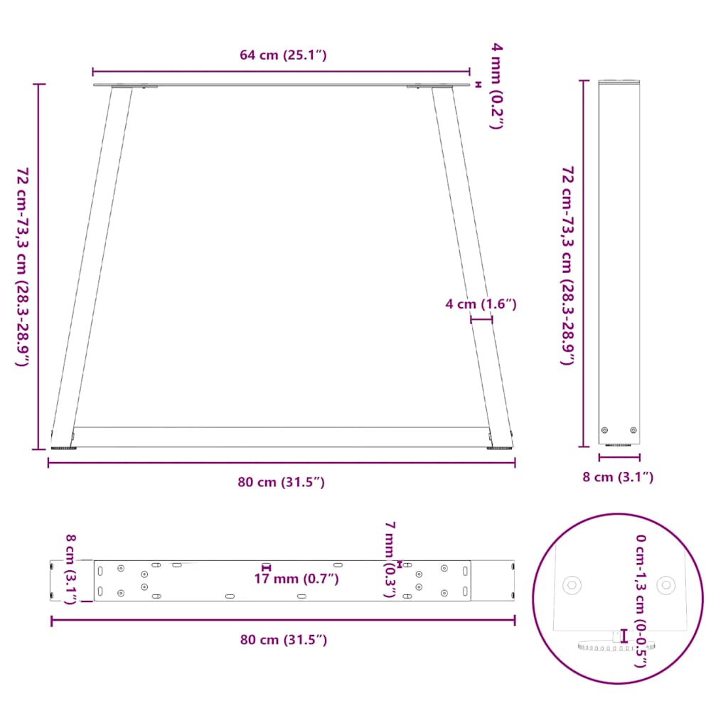 Esstischbeine V-Form 2 Stück Naturstahl 80x(72-73,3) cm Stahl