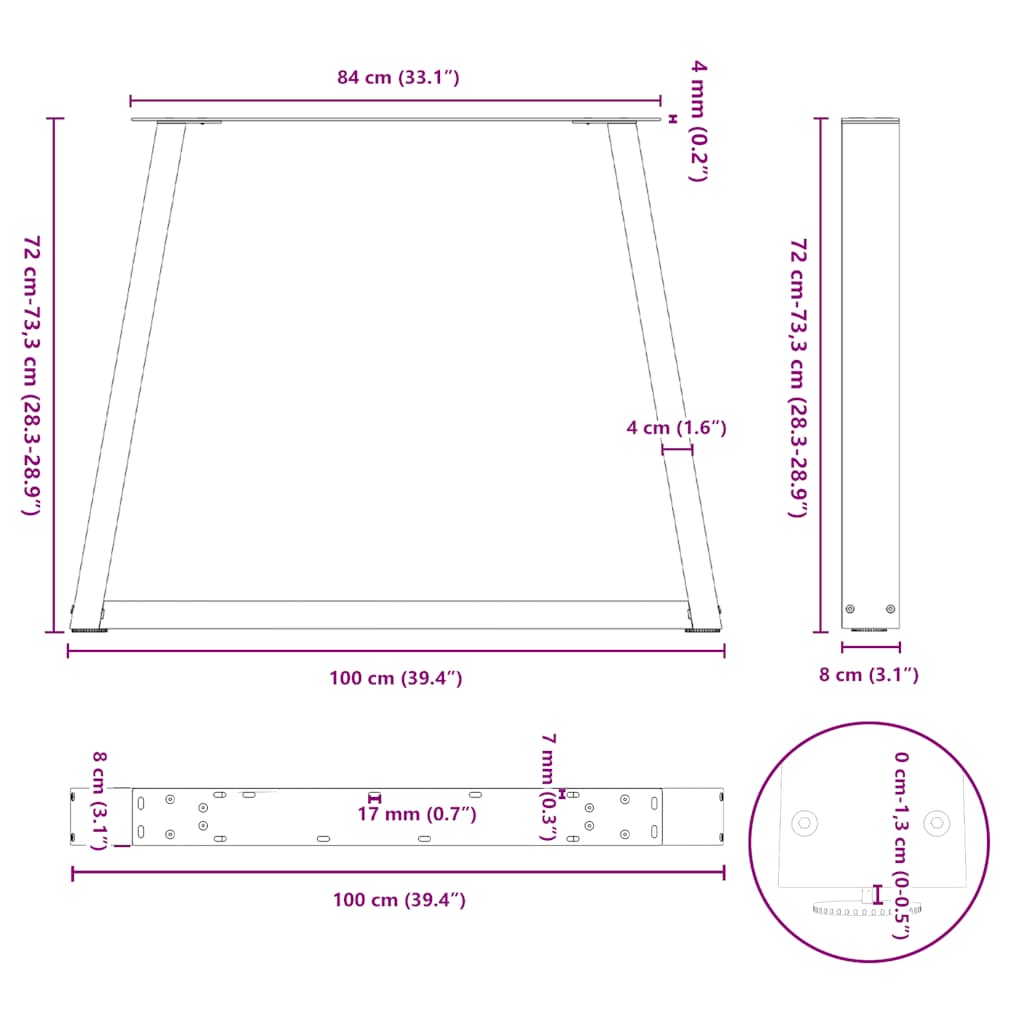 Esstischbeine V-Form 2 Stück Naturstahl 100x(72-73,3) cm Stahl