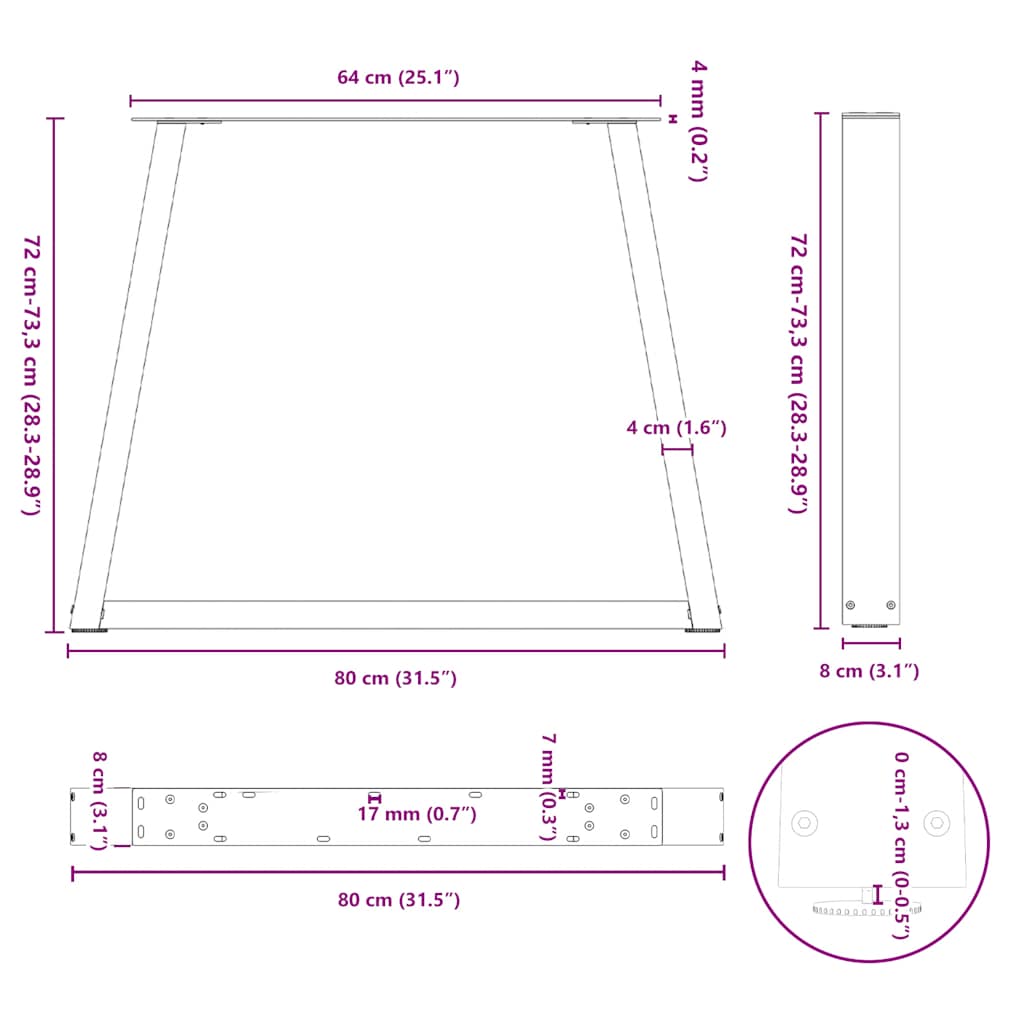 Esstischbeine V-Form 3 Stück Naturstahl 80x(72-73,3) cm Stahl