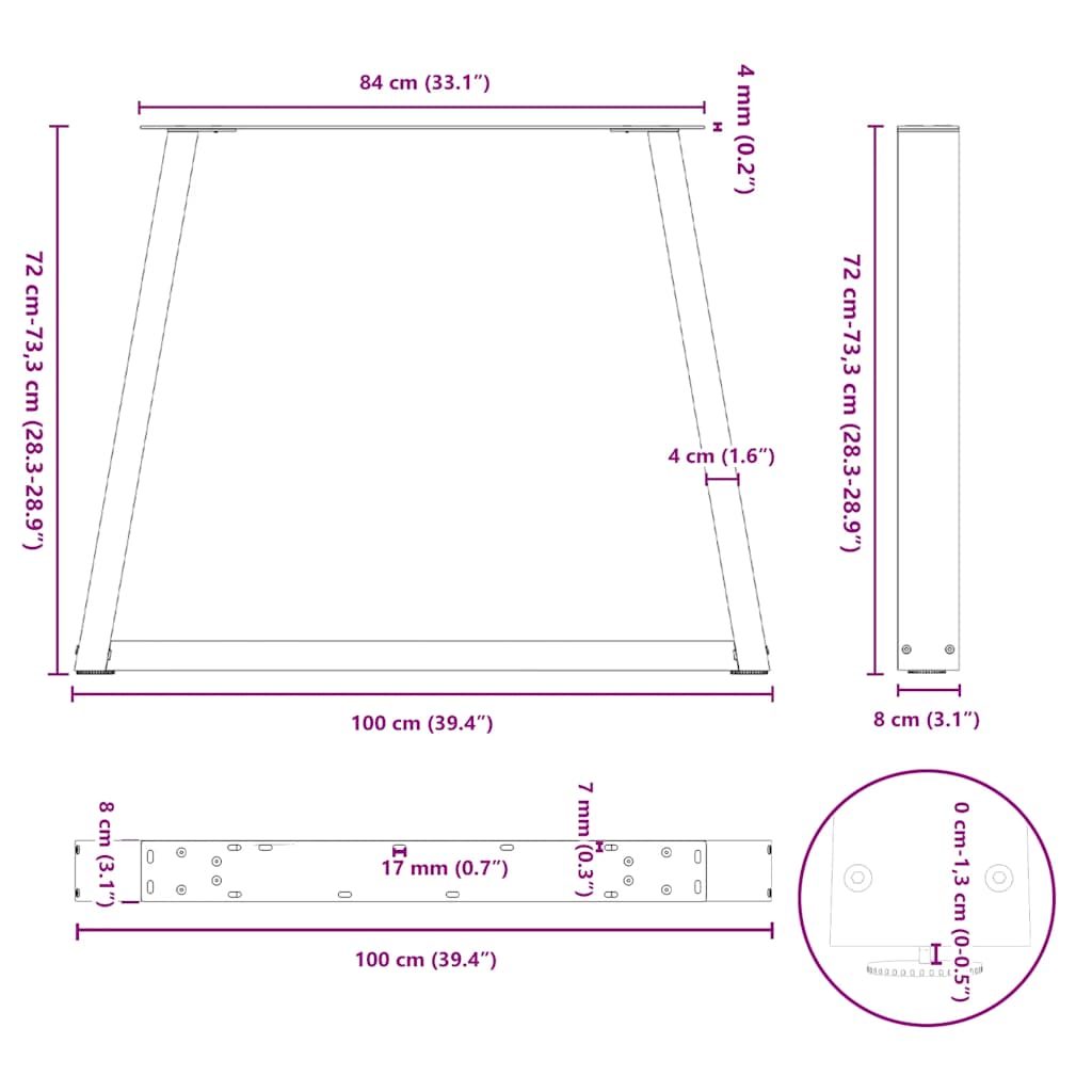 Esstisch Beine V-Form 3 Stück Schwarz 100x(72-73,3) cm Stahl